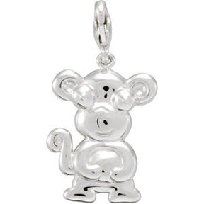 14K Gold Charming Animals Monkey Pendant - White Gold