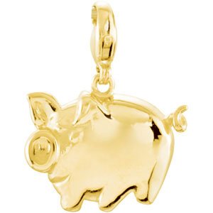 14K Gold Charming Animals Pig Pendant