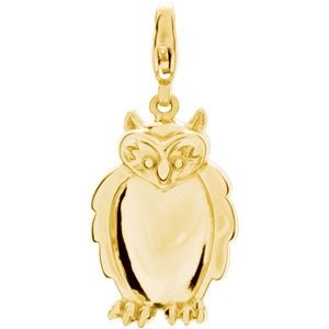 14K Gold Charming Animals Owl Pendant