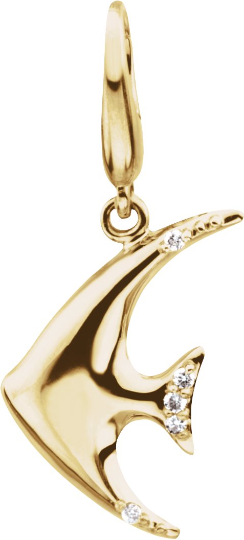 14K Gold Round Natural Diamond Accented Angelfish Pendant - view 6