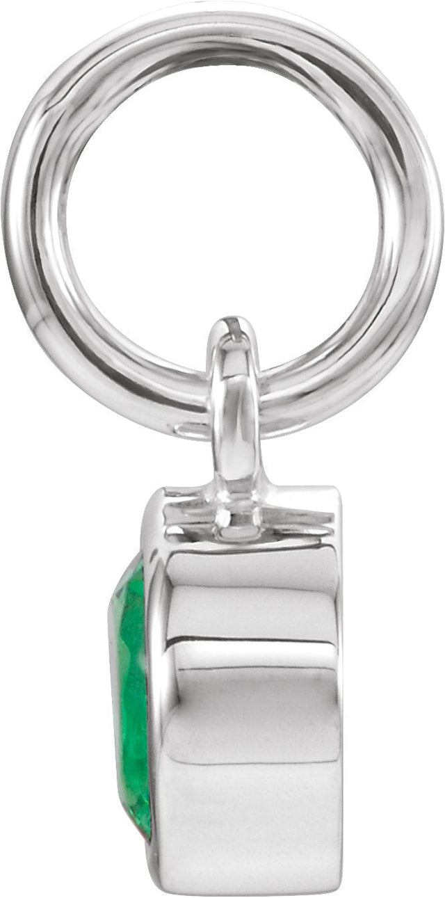 14K Gold Round Emerald Simulated Birthstone Pendant - White Gold - view 4