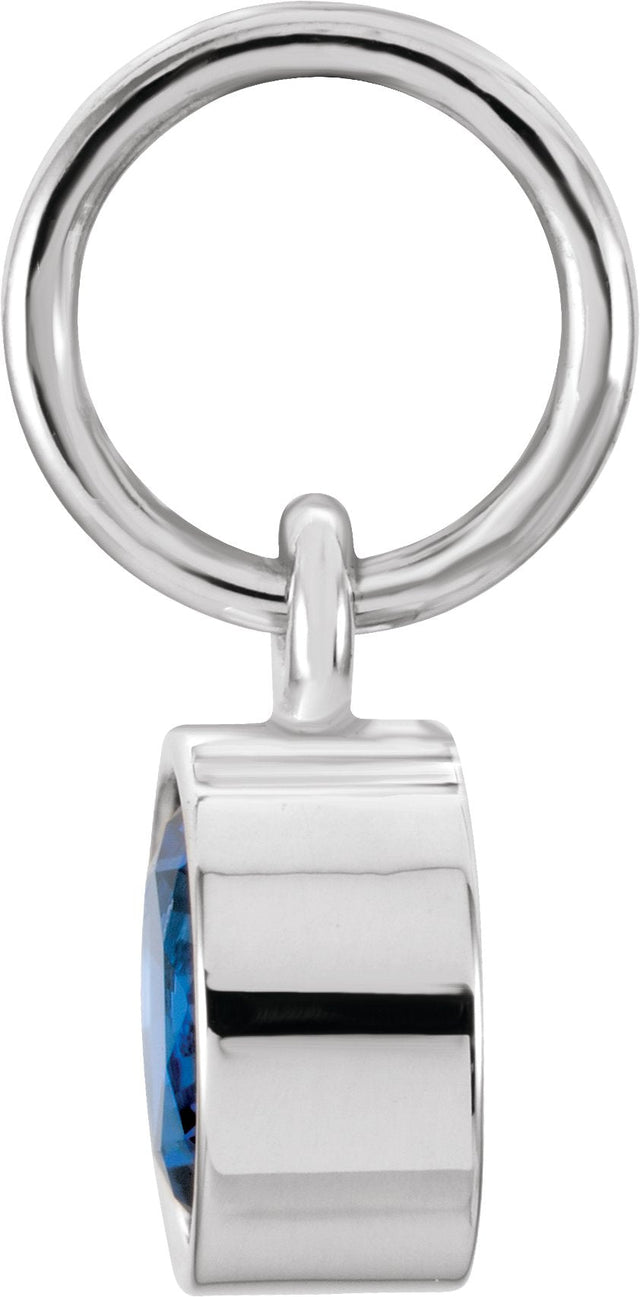 14K Gold Round Blue Sapphire Simulated Birthstone Pendant - White Gold - view 4