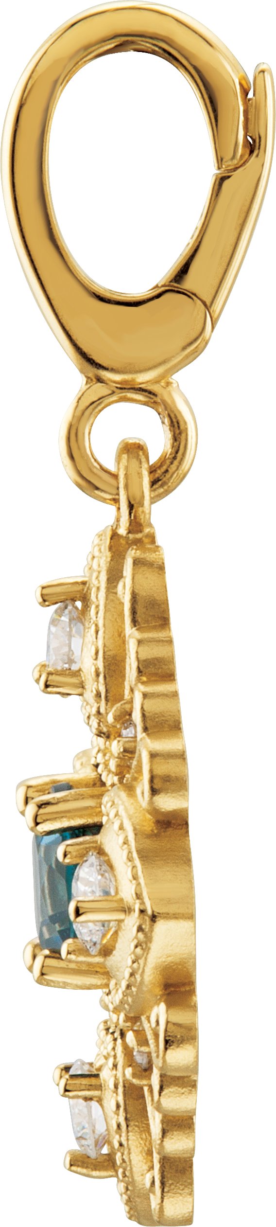 14K Gold Round Natural London Blue Topaz & Natural Diamond Vintage-Inspired Pendant – 29.2x17.2mm - Yellow Gold - view 4