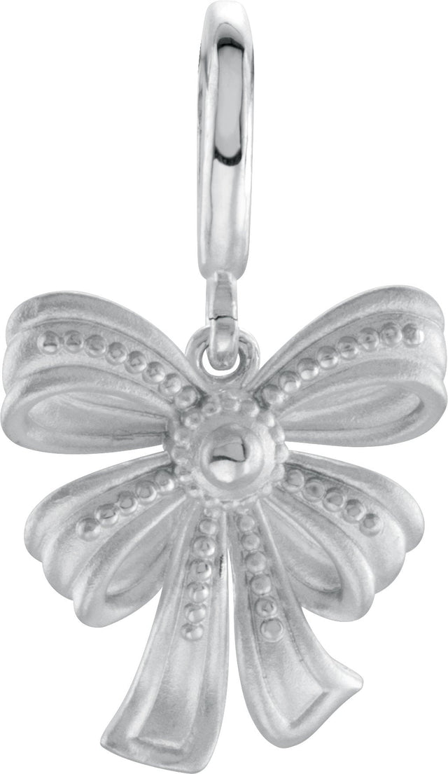 14K Gold Vintage-Inspired Bow Pendant - White Gold