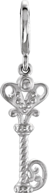 14K Gold Vintage-Inspired Key Pendant - White Gold