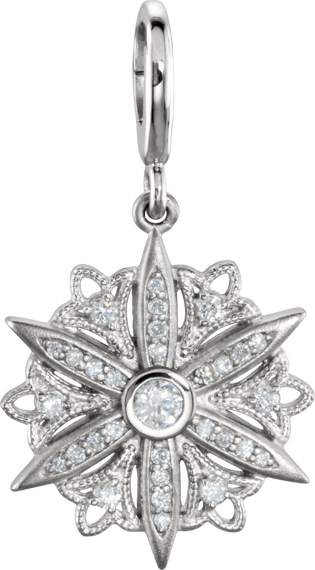 14K Gold Round Natural Diamond Vintage-Inspired Pendant - view 7