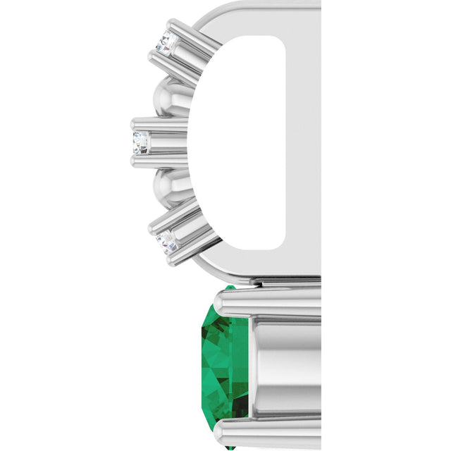 Platinum Round Lab-Grown Emerald Accented Pendant - view 9