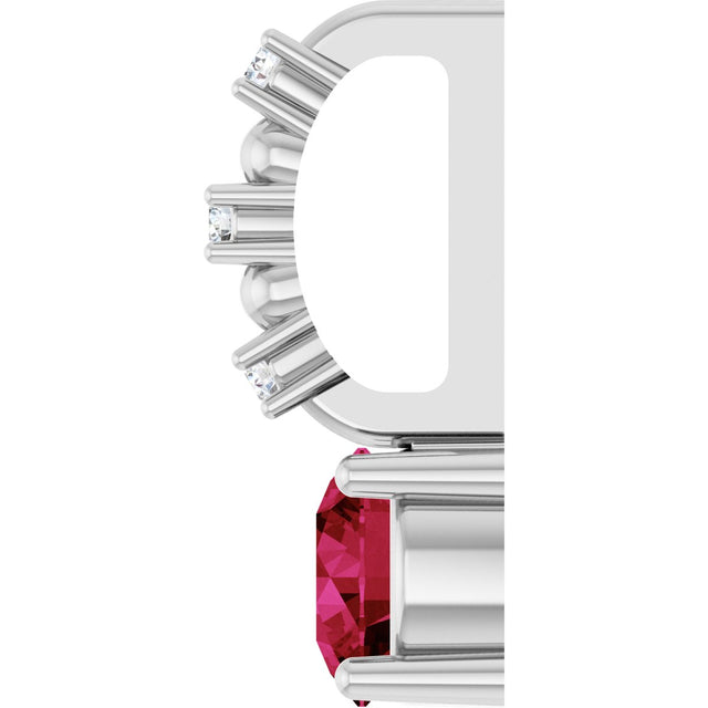Platinum Round Lab-Grown Ruby Accented Pendant - view 9