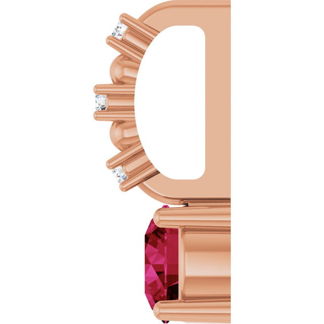 14K Gold Round Lab-Grown Ruby Accented Pendant - Rose Gold - view 9