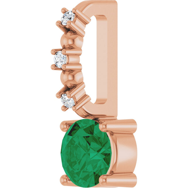 14K Gold Round Emerald Accented Pendant - Rose Gold - view 8