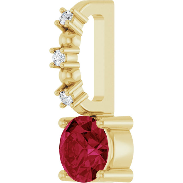 14K Gold Round Ruby Accented Pendant - Yellow Gold - view 8