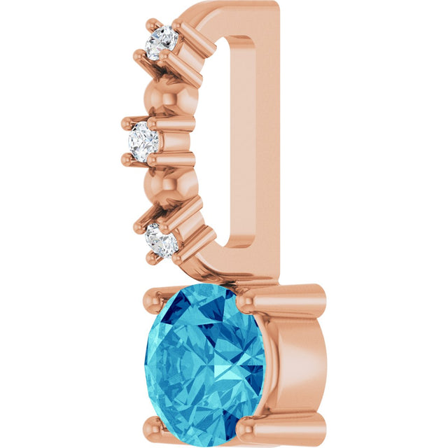 14K Gold Round Blue Zircon Accented Pendant - Rose Gold - view 8