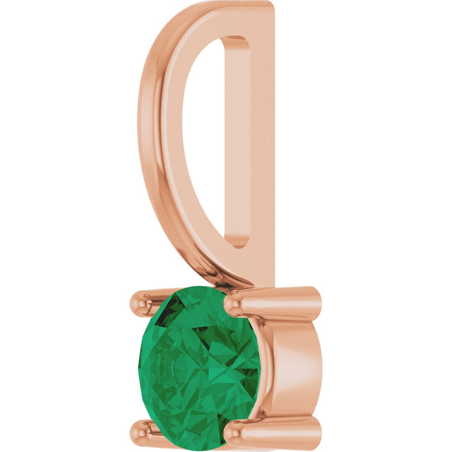 14K Gold Round Lab-Grown Emerald Solitaire Pendant - Rose Gold - view 8