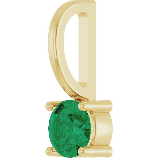 14K Gold Round Lab-Grown Emerald Solitaire Pendant - Yellow Gold - view 8