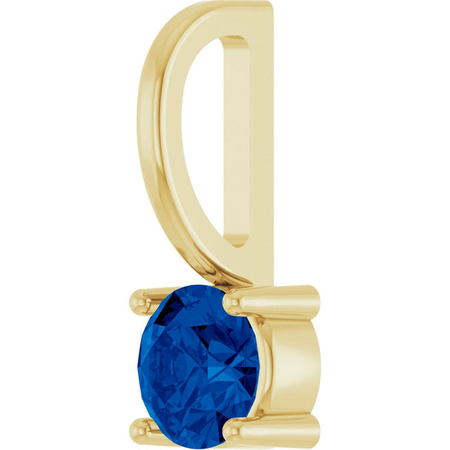 14K Gold Round Blue Sapphire Solitaire Pendant - Yellow Gold - view 8