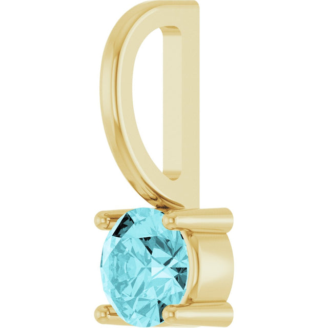 14K Gold Round Blue Zircon Solitaire Pendant - Yellow Gold - view 8