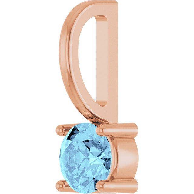 14K Gold Round Aquamarine Solitaire Pendant - Rose Gold - view 8