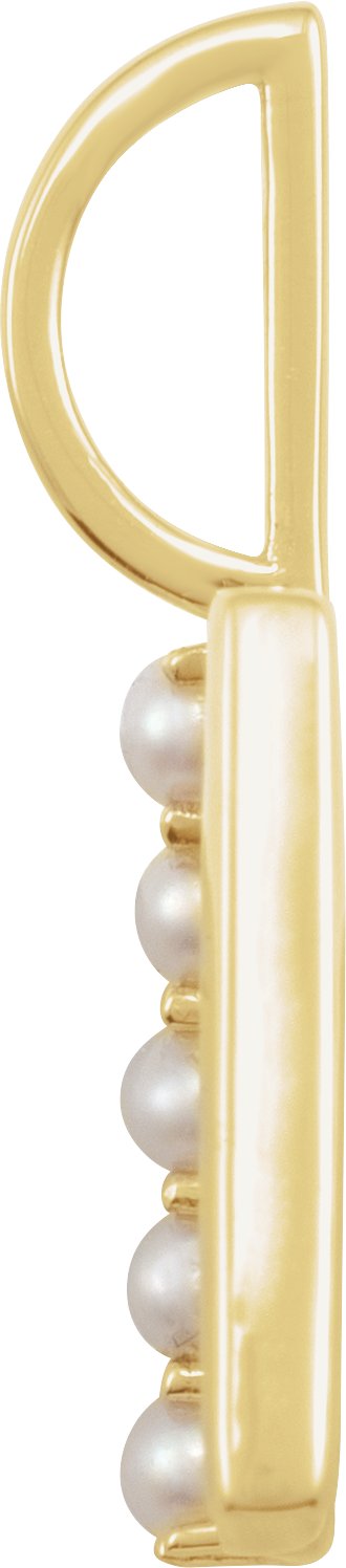 14K Gold Cultured White Freshwater Pearl Initial W Pearl Pendant - Yellow Gold - view 6