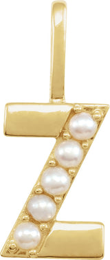 14K Gold Cultured White Freshwater Pearl Initial Z Pearl Pendant - Yellow Gold - view 5