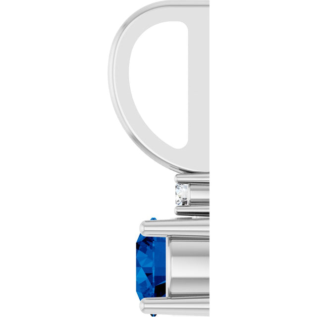 Platinum Round Natural Blue Sapphire Accented Pendant - view 11