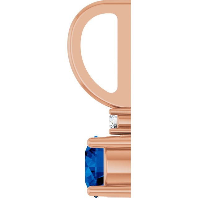 14K Gold Round Natural Blue Sapphire Accented Pendant - Rose Gold - view 11