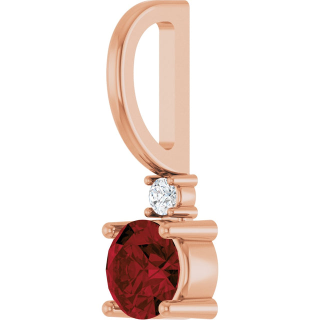 14K Gold Round Natural Mozambique Garnet Accented Pendant - Rose Gold - view 10