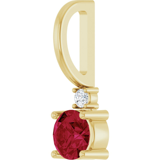 14K Gold Round Natural Ruby Accented Pendant - Yellow Gold - view 8