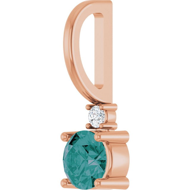 14K Gold Round Lab-Grown Alexandrite Accented Pendant - Rose Gold - view 10