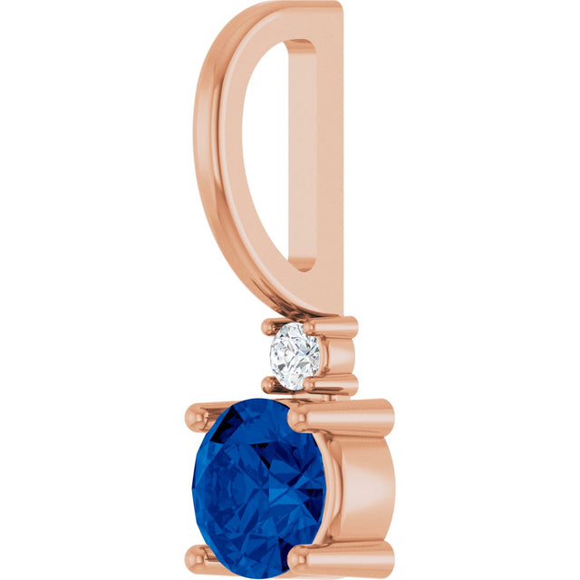 14K Gold Round Natural Blue Sapphire Accented Pendant - Rose Gold - view 10