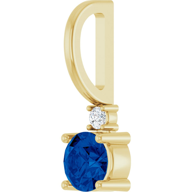 14K Gold Round Natural Blue Sapphire Accented Pendant - Yellow Gold - view 8