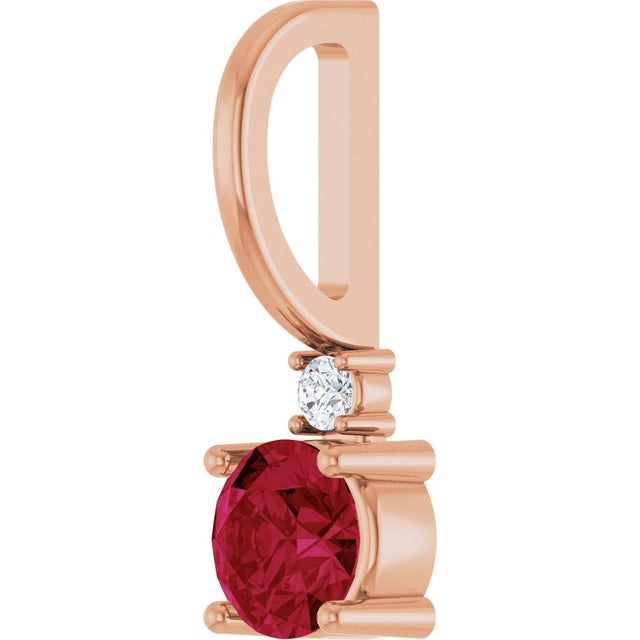 14K Gold Round Natural Ruby Accented Pendant - Rose Gold - view 10
