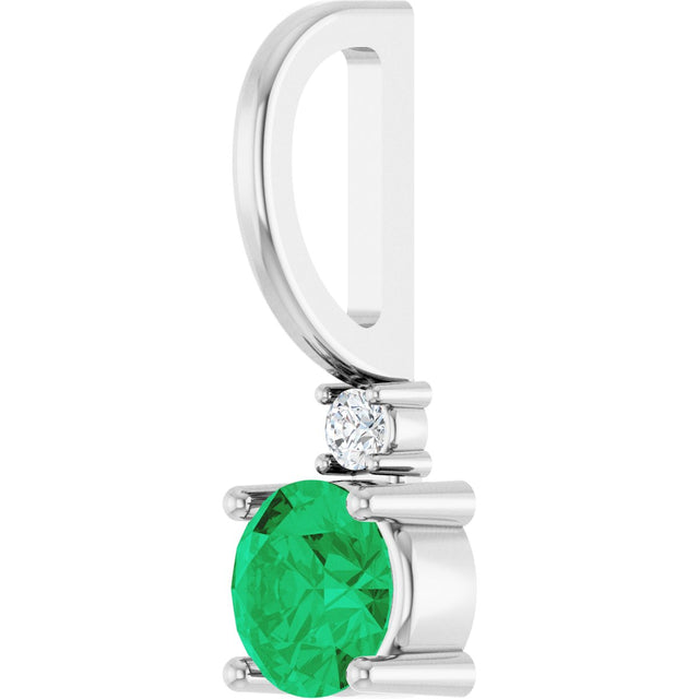 Platinum Round Natural Emerald Accented Pendant - view 10