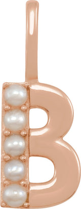 14K Gold Cultured White Freshwater Pearl Initial B Pearl Pendant - Rose Gold - view 5