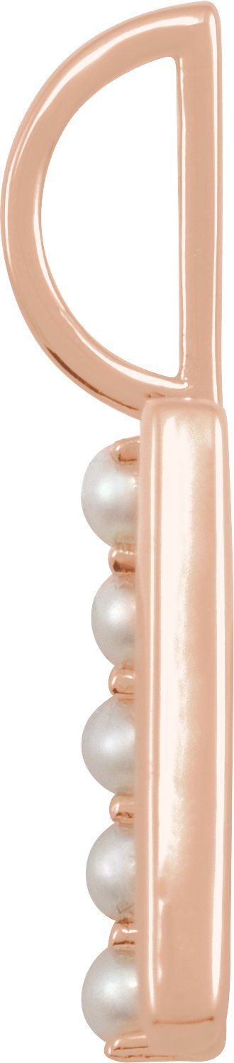 14K Gold Cultured White Freshwater Pearl Initial T Pearl Pendant - Rose Gold - view 6