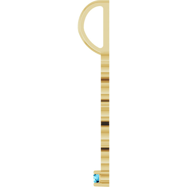 14K Gold Round Natural Aquamarine Peace Pendant - Yellow Gold - view 6