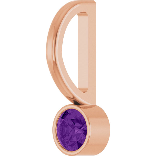 14K Gold Round Natural Amethyst Bezel-Set Solitaire Pendant - Rose Gold - view 8