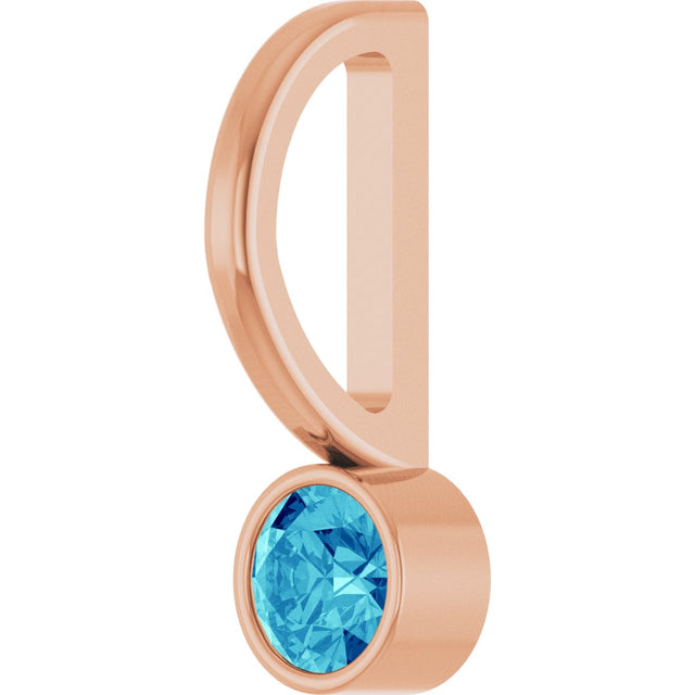 14K Gold Round Natural Blue Zircon Bezel-Set Solitaire Pendant - Rose Gold - view 8