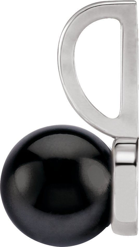 14K Gold Cultured Black Akoya Pearl Pearl Solitaire Pendant - White Gold - view 2