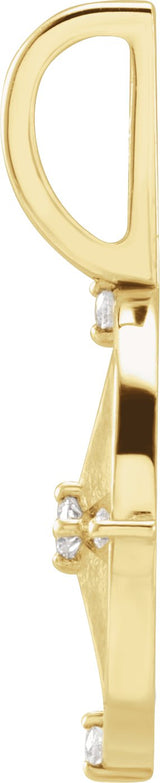14K Gold Round Natural Diamond Compass Pendant - Yellow Gold - view 4