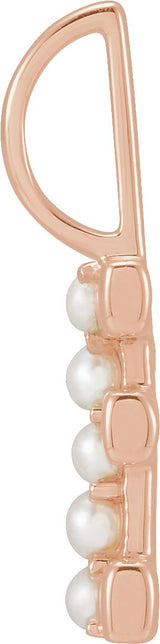 14K Gold Cultured White Freshwater Pearl Initial E Pearl Pendant - view 6