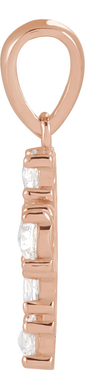 14K Gold Round Natural Diamond Rose-Cut Cross Necklace or Pendant - Rose Gold - view 4