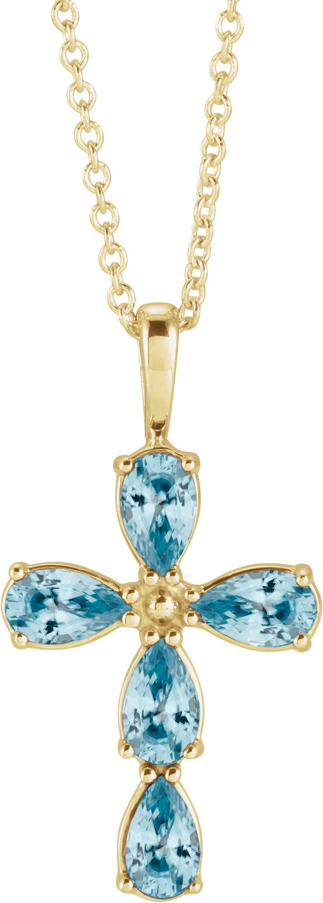 14K Gold Pear Natural Blue Zircon Cross Necklace or Pendant - Yellow Gold - view 6