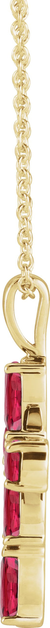 14K Gold Pear Natural Ruby Cross Necklace or Pendant - Yellow Gold - view 6