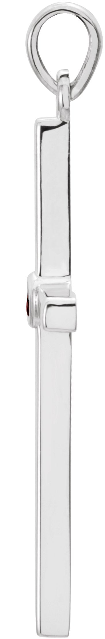 14K Gold Round Natural Mozambique Garnet Cross Pendant - White Gold - view 6