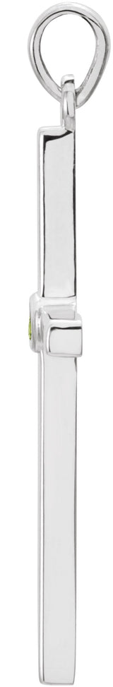 14K Gold Round Natural Peridot Cross Pendant - White Gold - view 6