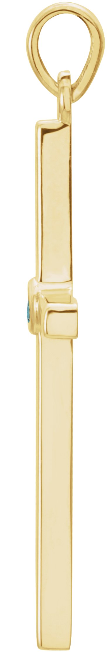 14K Gold Round Natural Blue Zircon Cross Pendant - Yellow Gold - view 6