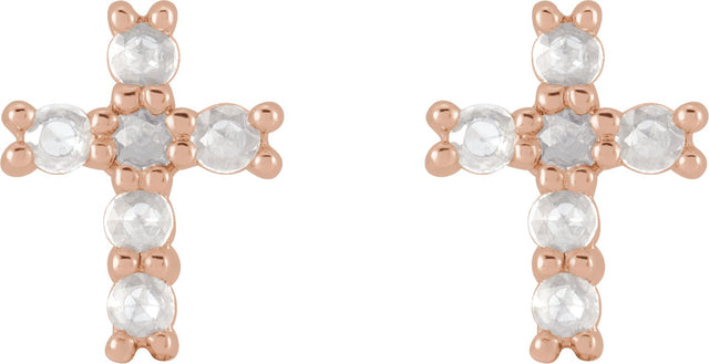 14K Gold Round Natural Diamond Cross Earrings – 2mm Stones - Rose Gold - view 7