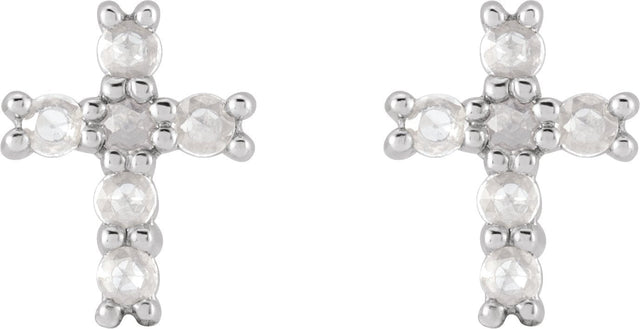 Platinum Round Natural Diamond Cross Earrings – 2mm Stones - view 8