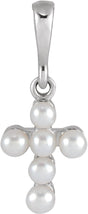 14K Gold Cultured White Seed Pearl Pearl Youth Cross Necklace or Pendant - White Gold
