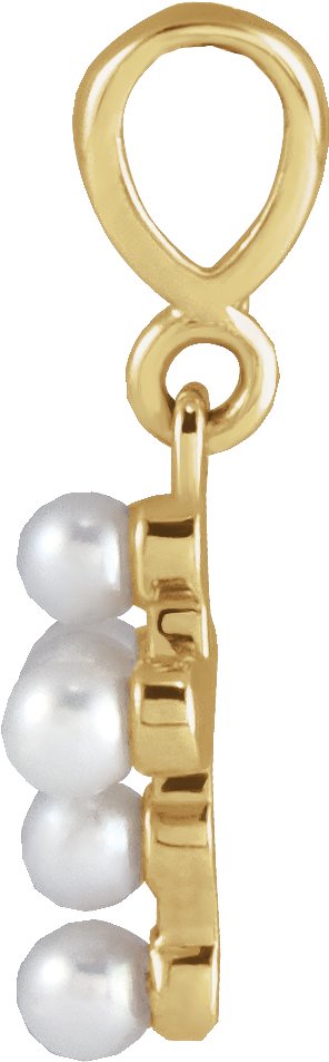 14K Gold Cultured White Seed Pearl Pearl Youth Cross Necklace or Pendant - Yellow Gold - view 2